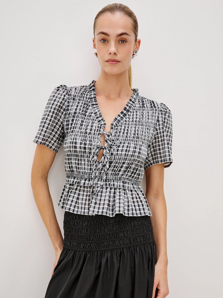 Nwt New $198 Rails Portia Top In Ash Seersucker Size M